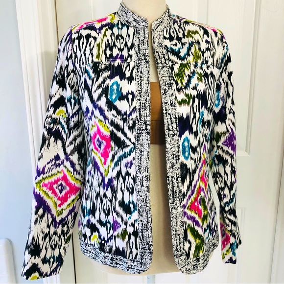Silk Land collection blazer women’s Sz S multicolor ling sleeve 100% cotton - Picture 1 of 11